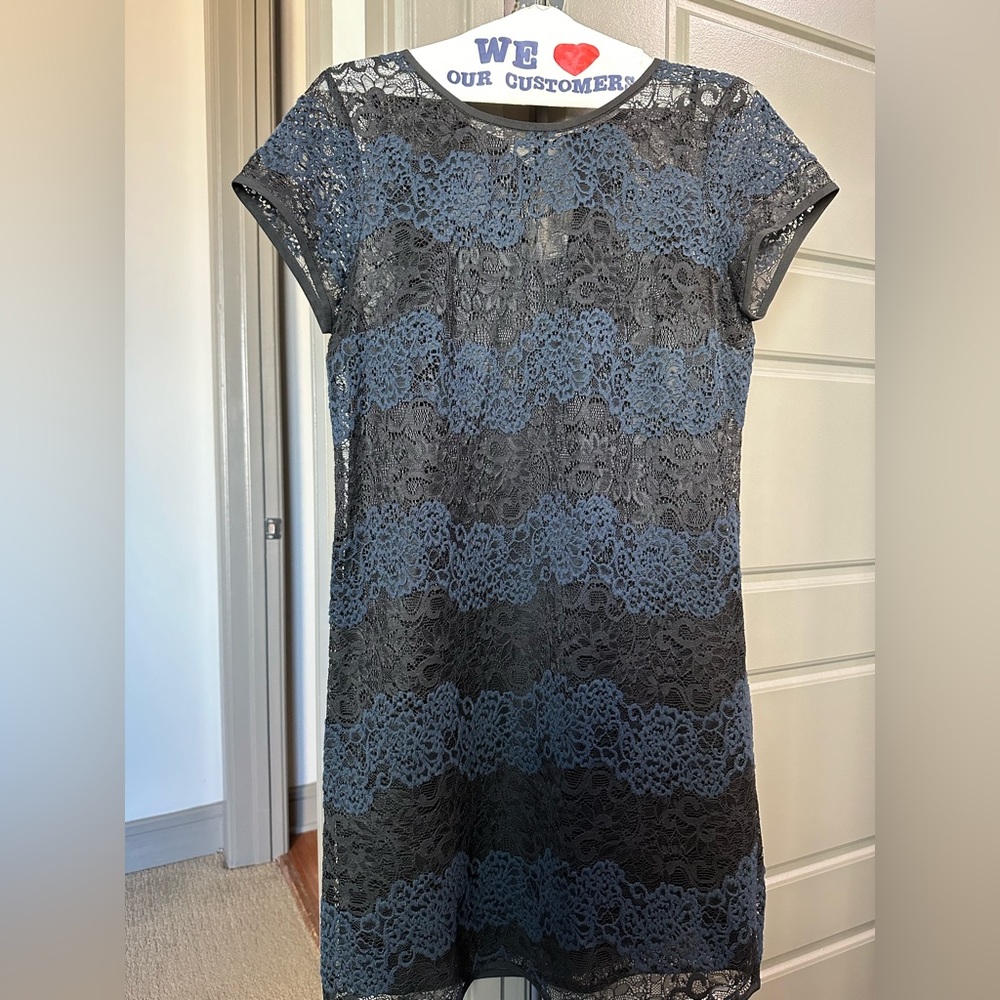Loft dress, black and navy lace detail